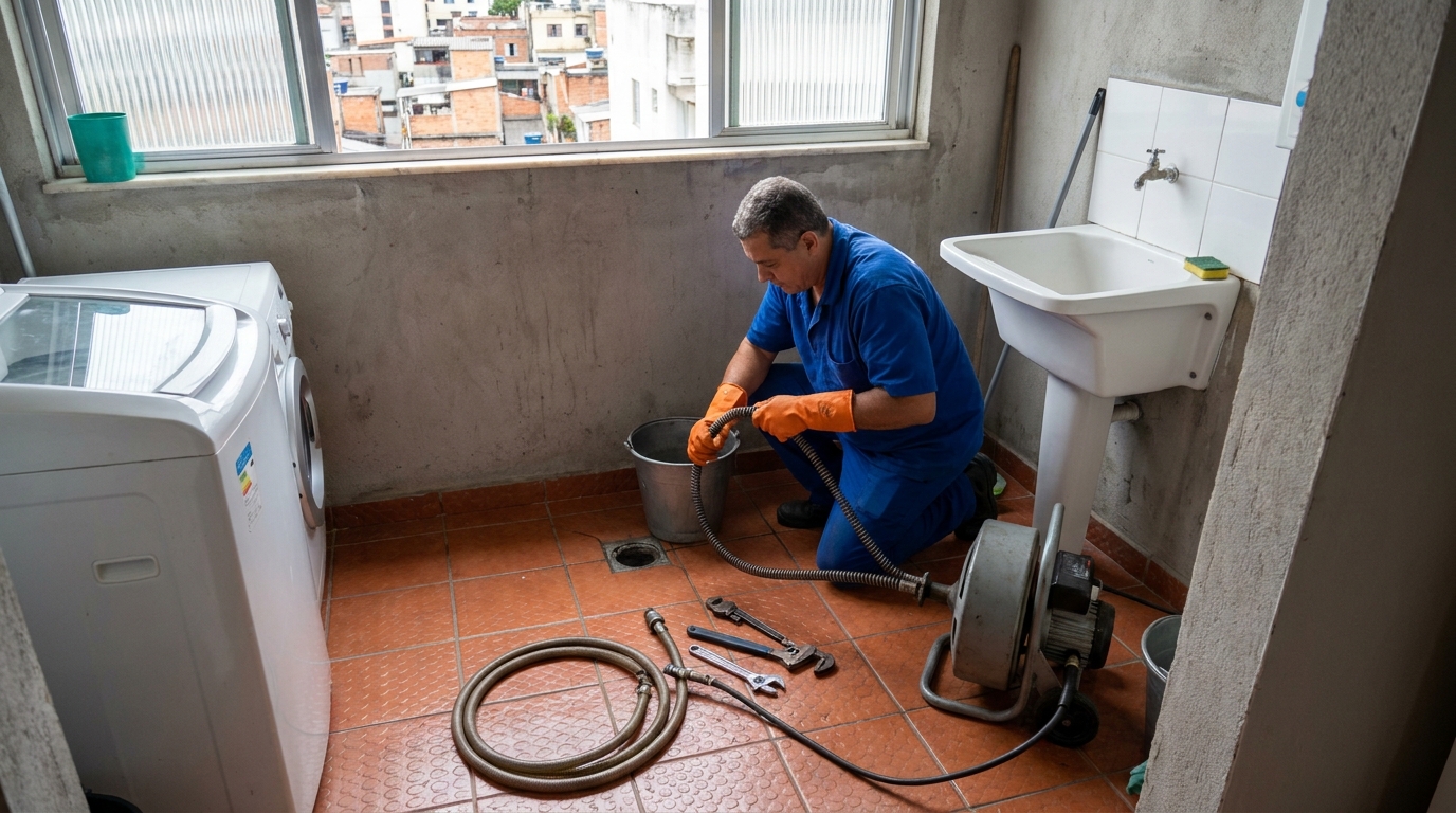 Desentupimento de ralo com equipamento em Barueri‑SP