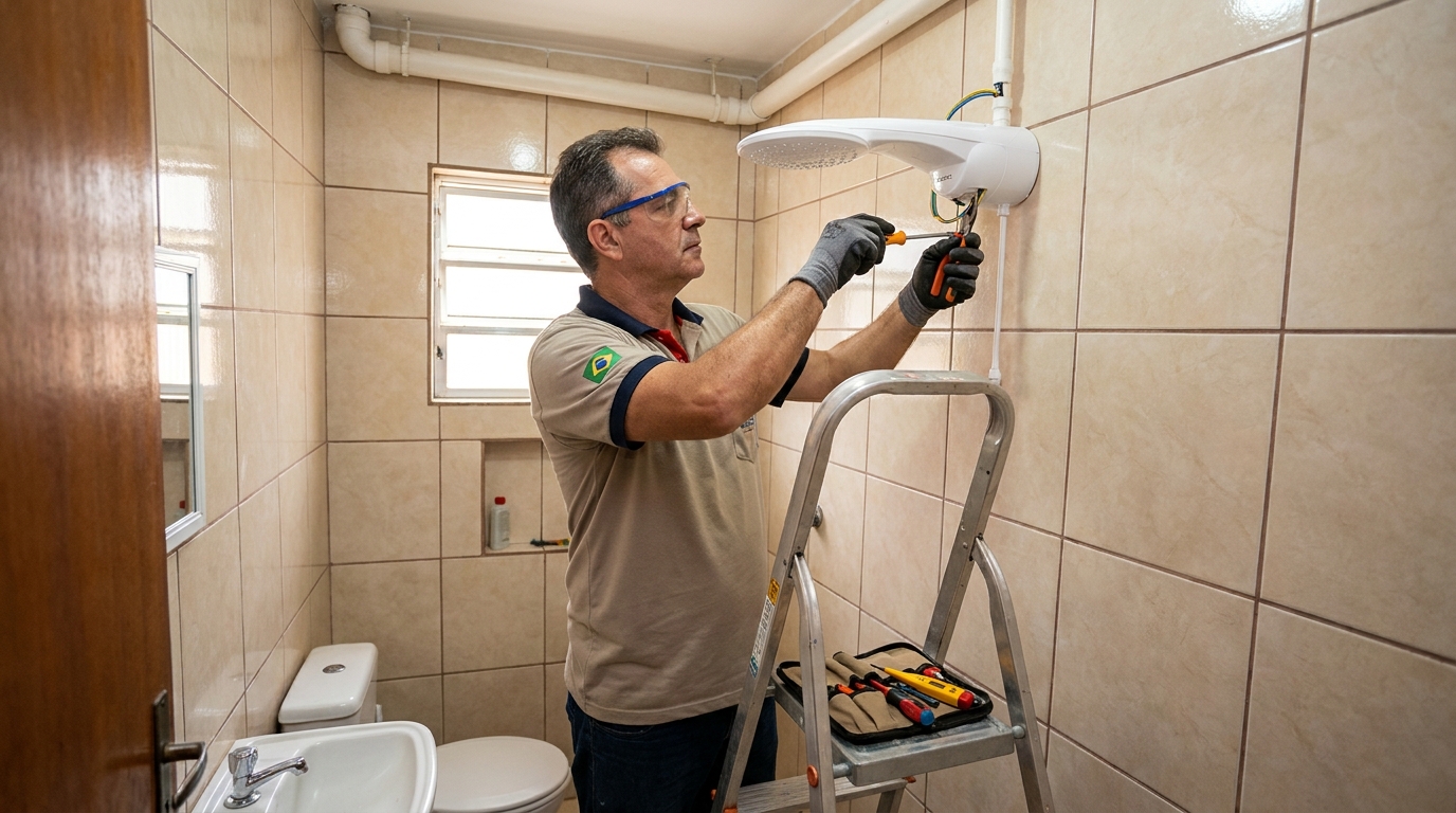 Instalação de chuveiro no banheiro em Barueri‑SP